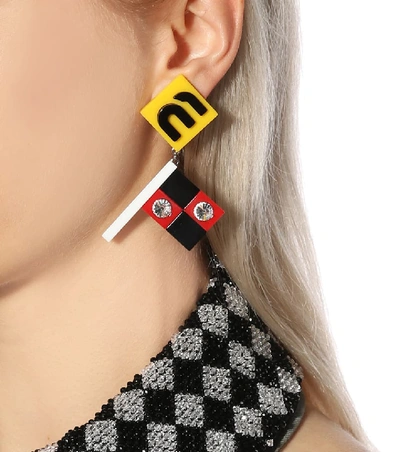 Shop Miu Miu Embellished Clip-on Earrings In Multicoloured
