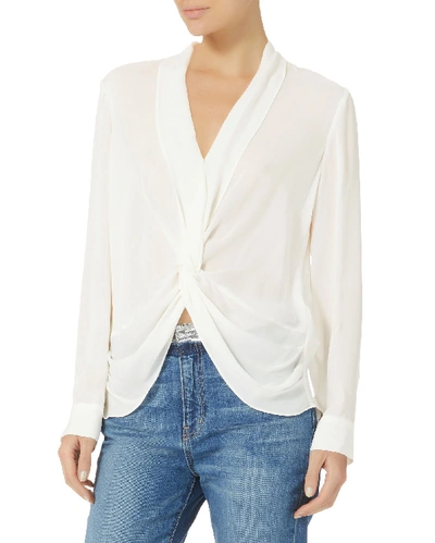 Shop L Agence Mariposa Twisted Silk Blouse In Ivory