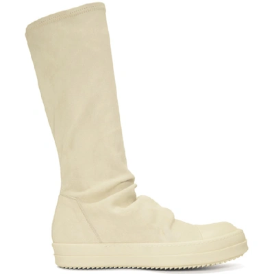 Shop Rick Owens Off-white Suede Sock High-top Sneakers In 211 Nat Mil