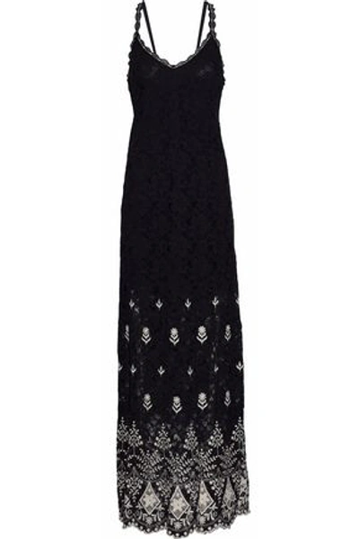 Shop Alice And Olivia Woman Embroidered Cotton-blend Guipure Lace Maxi Dress Black