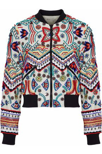 Shop Alice And Olivia Woman Embellished Embroidered Silk Jacket Ivory