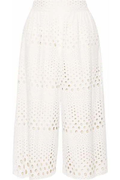 Shop Alice And Olivia Woman Broderie Anglaise Cotton Culottes White