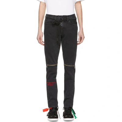 Shop Off-white Black Slim Zip Jeans In Black Red