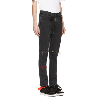 Shop Off-white Black Slim Zip Jeans In Black Red