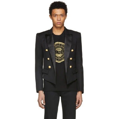 Balmain 6 Button Wool Spencer Jacket W/ Satin In Black | ModeSens