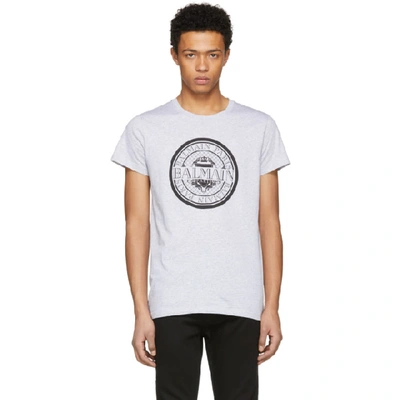 Shop Balmain Grey Coin Logo T-shirt In 172 Grey