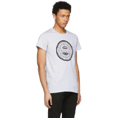 Shop Balmain Grey Coin Logo T-shirt In 172 Grey