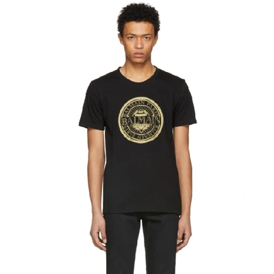 Shop Balmain Black Coin Logo T-shirt In 176 Black