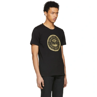 Shop Balmain Black Coin Logo T-shirt In 176 Black