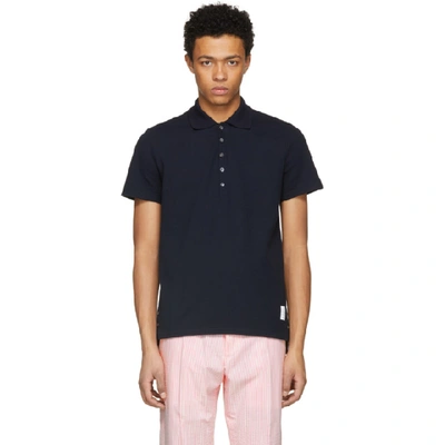 Shop Thom Browne Navy Stripe Relaxed Polo In 415 Navy