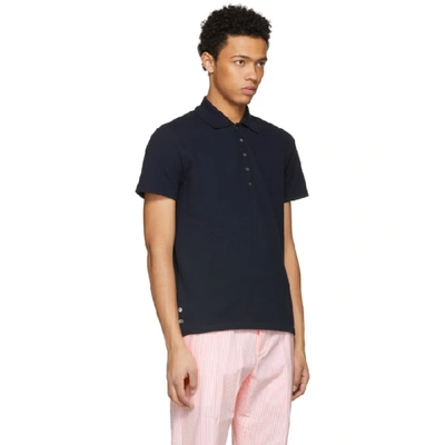 Shop Thom Browne Navy Stripe Relaxed Polo In 415 Navy