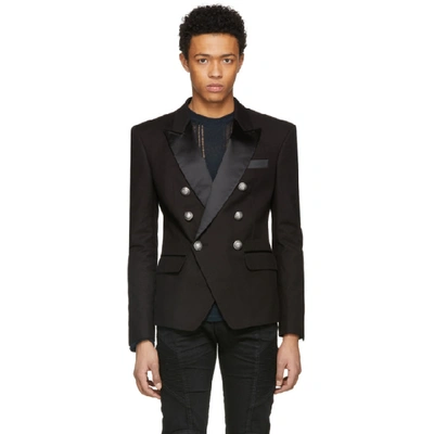 Shop Balmain Black Cotton Six-button Blazer In 176 Black