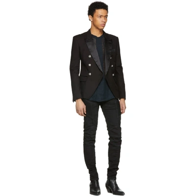 Shop Balmain Black Cotton Six-button Blazer In 176 Black