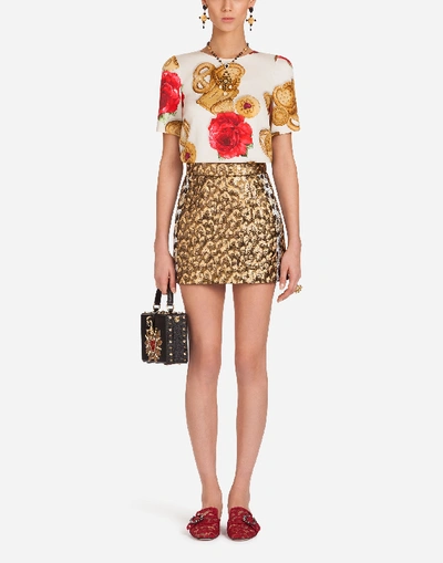 Shop Dolce & Gabbana Short Skirt In Lurex Jacquard In Leopard