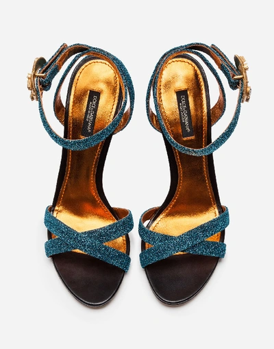 Shop Dolce & Gabbana Sandal In Soft Lurex With Jewel Buckle In Turquoise
