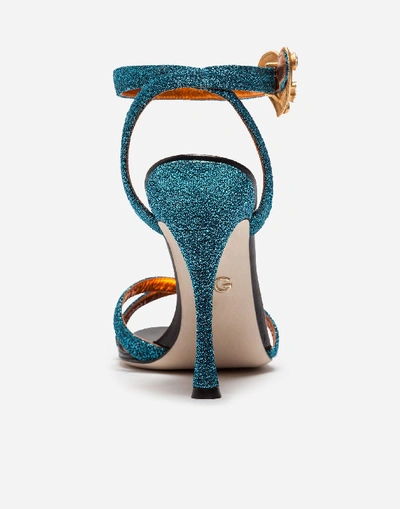 Shop Dolce & Gabbana Sandal In Soft Lurex With Jewel Buckle In Turquoise