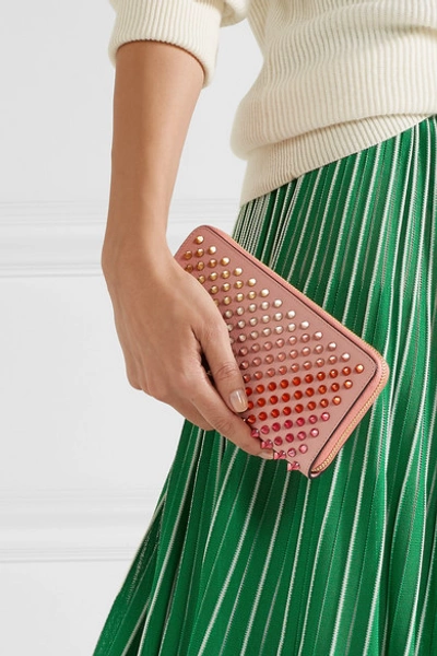 Shop Christian Louboutin Panettone Spiked Leather Wallet In Blush