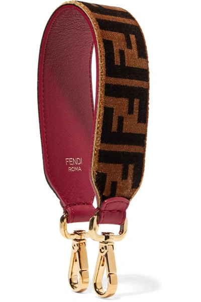 Shop Fendi Printed Velvet And Leather Bag Strap In Brown