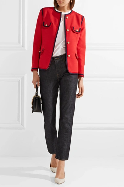 Shop Gucci Faux Pearl-embellished Wool And Silk-blend Jacket