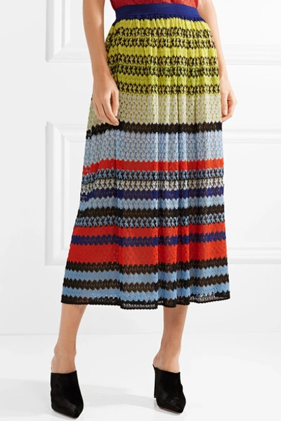 Shop Missoni Striped Crochet-knit Midi Skirt In Blue