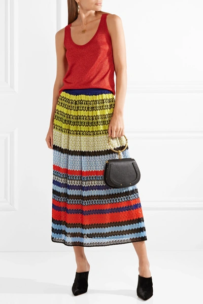 Shop Missoni Striped Crochet-knit Midi Skirt In Blue