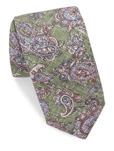 Shop Isaia Washed Paisley Silk Tie In Green