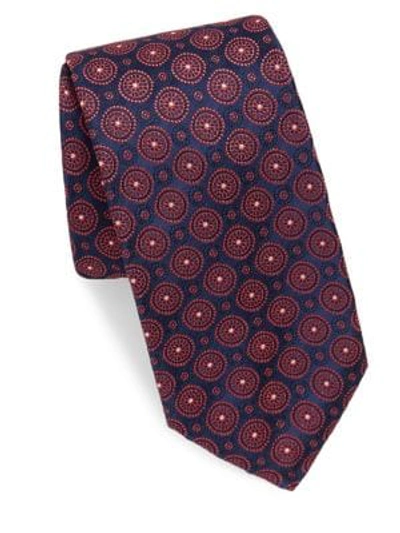 Shop Isaia Medallion Silk Tie In Navy Red
