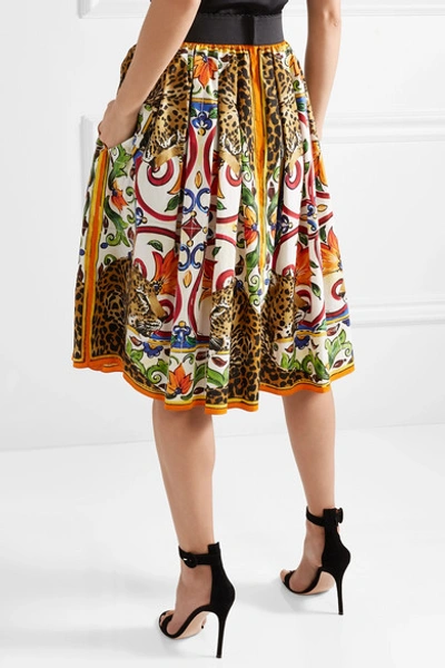 Shop Dolce & Gabbana Maiolica Pleated Printed Cotton-poplin Skirt In Orange