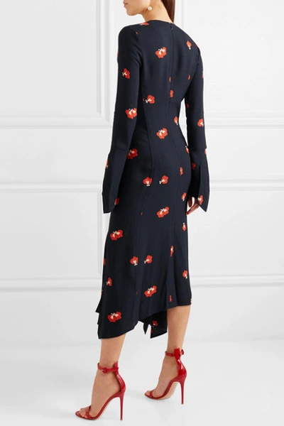 Shop Victoria Beckham Floral-jacquard Midi Dress In Midnight Blue