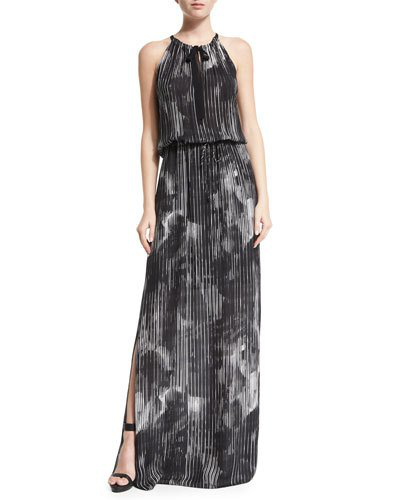Elie Tahari York Halter Striped Maxi Dress In Black | ModeSens