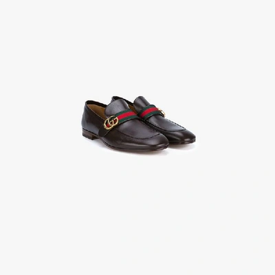 Shop Gucci Gg Web Loafers In Brown