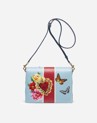 Shop Dolce & Gabbana Lucia Shoulder Bag In Printed Calfskin With Embroidery In Azure