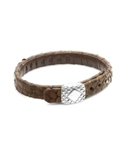 Shop Stinghd Silver Square And Leather Bracelet In Brown