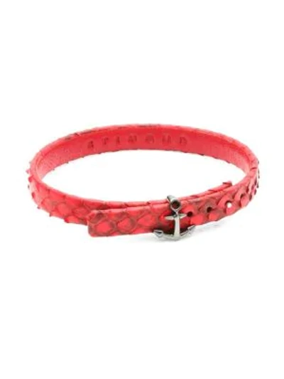 Shop Stinghd Platinum Anchor & Leather Bracelet In Red
