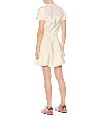 Shop Valentino Lace-panelled Silk Dress In White