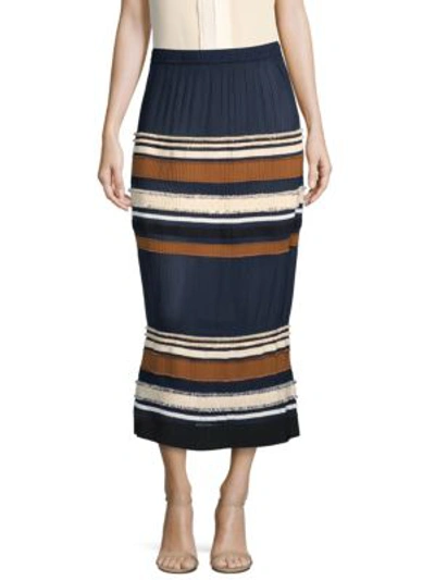 Shop Derek Lam Ribbed Stripe Midi Skirt In Navy