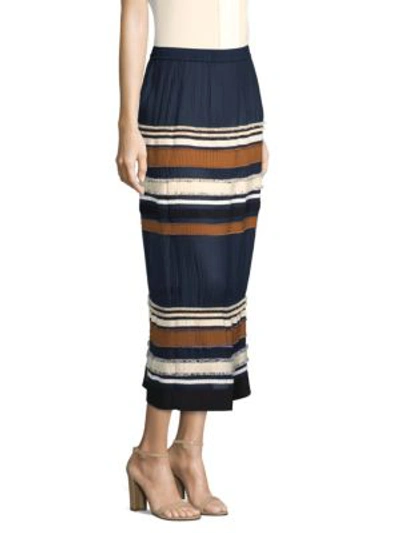 Shop Derek Lam Ribbed Stripe Midi Skirt In Navy