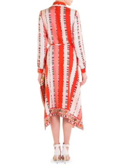 Shop Emilio Pucci Long Sleeve Silk Belted Dress In Coral Ama Stripe Print