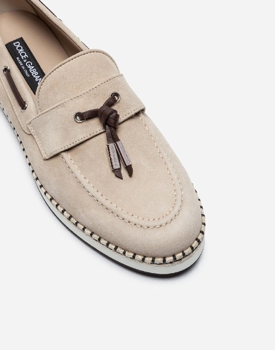 Shop Dolce & Gabbana Sport Loafers In Suede In Beige