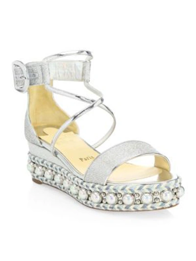 Shop Christian Louboutin Chocazeppa Wedge Sandals In Silver