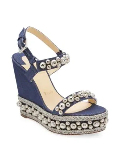 Shop Christian Louboutin Rondaclou 120 Denim Wedge Sandals In Blue