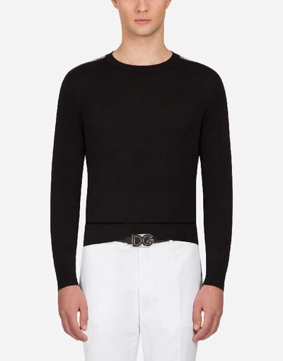 Shop Dolce & Gabbana Wool Crew Neck Sweater With Intarsia Logo In Black