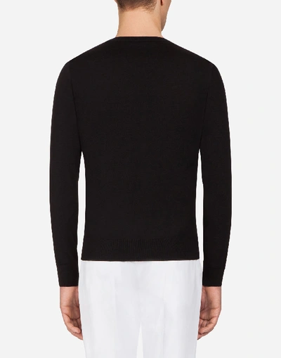 Shop Dolce & Gabbana Wool Crew Neck Sweater With Intarsia Logo In Black
