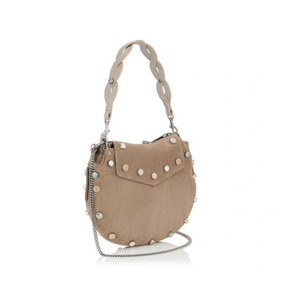 Shop Jimmy Choo Artie Mini Light Mocha Suede Shoulder Bag With Stone Effect Studs In Light Mocha Mix