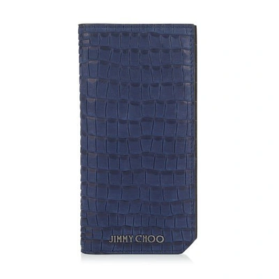 Shop Jimmy Choo Clifford Smoky Blue Crocodile Printed Nubuck Leather Bifold Wallet