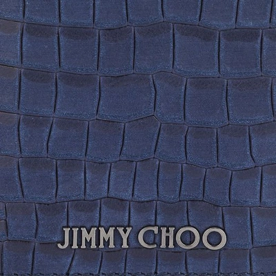 Shop Jimmy Choo Clifford Smoky Blue Crocodile Printed Nubuck Leather Bifold Wallet