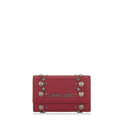Shop Jimmy Choo Howick Red Leather Key Holder With Punk Studs