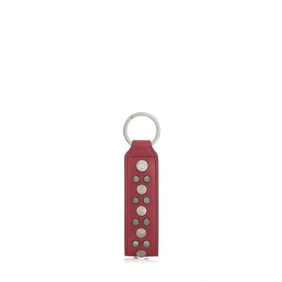 Shop Jimmy Choo Warwick Red Leather Keyring With Punk Studs