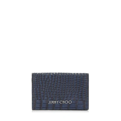 Shop Jimmy Choo Belsize Smoky Blue Crocodile Printed Nubuck Leather Card Holder