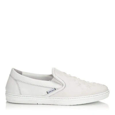 Shop Jimmy Choo Grove Ultra White Sport Calf Leather Slip On Trainers With Embossed Stars